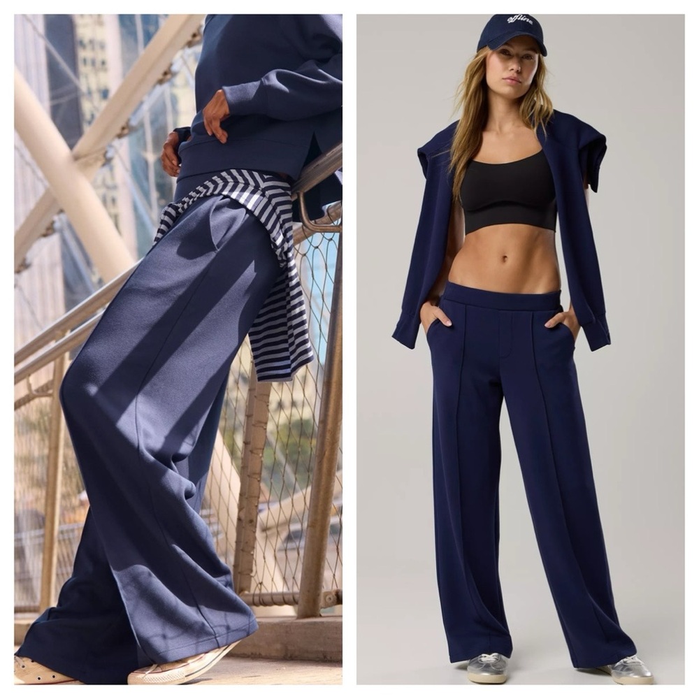 aerie Navy Wide-Leg Jumpsuit Pants